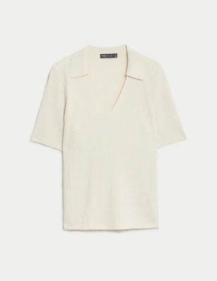 Textured Collared Knitted Top