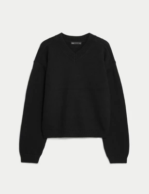 Cotton Rich V-Neck Jumper With Wool