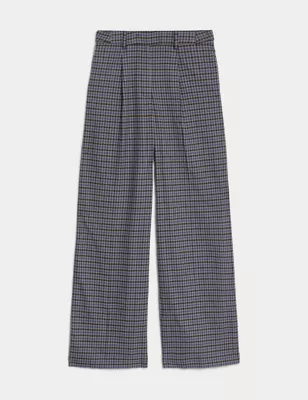 Dogtooth Pleat Front Wide Leg Trousers