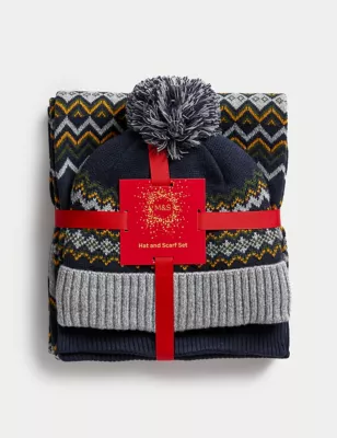 Fair Isle Knitted Hat And Scarf Set