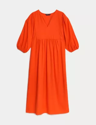 Linen Rich V-Neck Midi Beach Dress