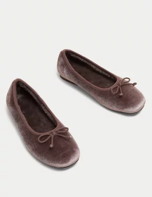 Velvet Bow Ballerina Slippers