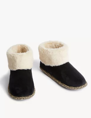 Faux Fur Cuff Slipper Boots
