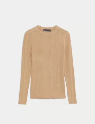 Ribbed Crew Neck Fitted Knitted Top