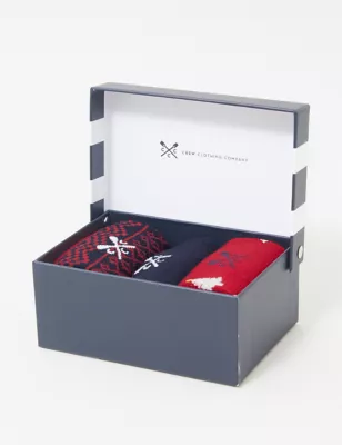 3pk Christmas & Fair Isle Ankle High Socks