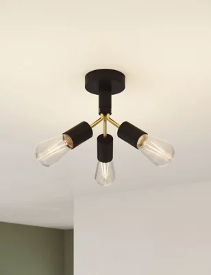 Exposed Bulb 3 Light Flush Ceiling Light