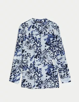 Satin Printed V-Neck Popover Blouse