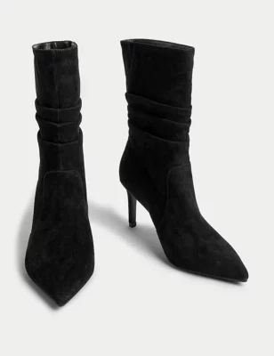 Suede Stiletto Heel Pointed Ankle Boots