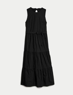 Pure Cotton Round Neck Midi Tiered Dress