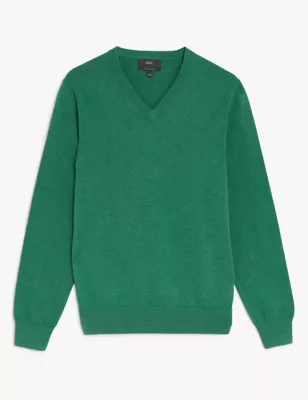 Pure Cotton V-Neck Knitted Jumper