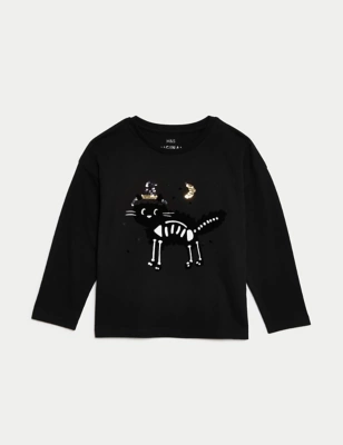 Pure Cotton Glow In The Dark Cat Top (2-8 Yrs)