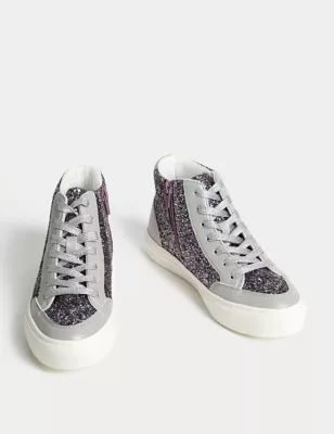 Kids' Glitter Freshfeet&trade; High Top Trainers (13 Smaall - 6 Large)