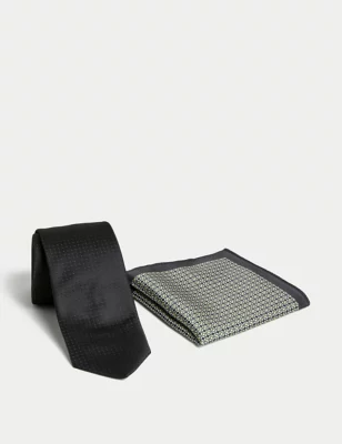 Slim Geometric Tie & Pocket Square Set