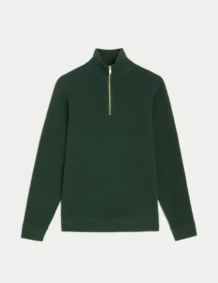 Cotton Blend Textured Half Zip Jumper
