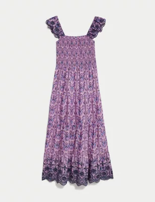 Pure Cotton Printed Square Neck Midaxi Dress