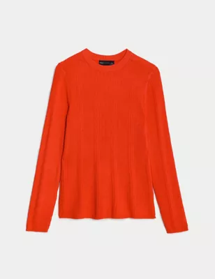 Ribbed Crew Neck Fitted Knitted Top