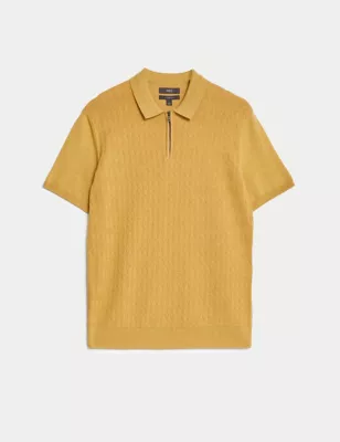 Cotton Rich Textured Knitted Polo Shirt