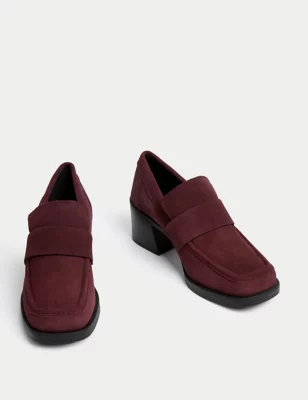 Suede Block Heel Loafers