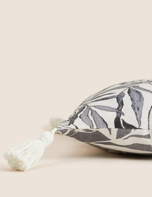 Cotton Blend Protea Flower Tasselled Cushion