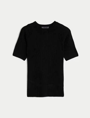 Ribbed Crew Neck Knitted Top
