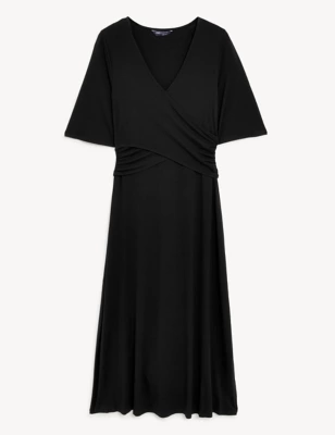 Jersey V-Neck Midi Wrap Dress
