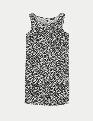 Linen Rich Printed Round Neck Shift Dress