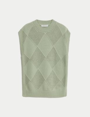 Cotton Rich Knitted Vest With Merino Wool