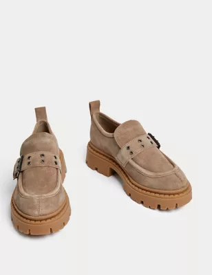 Suede Buckle Chunky Loafers