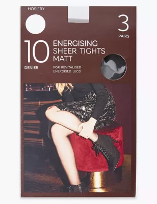 3pk 10 Denier Energising Sheer Tights