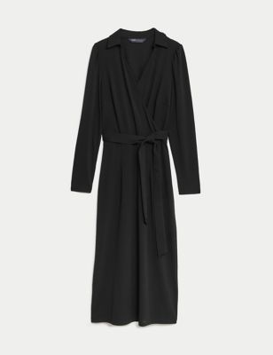 Collared Midi Wrap Dress