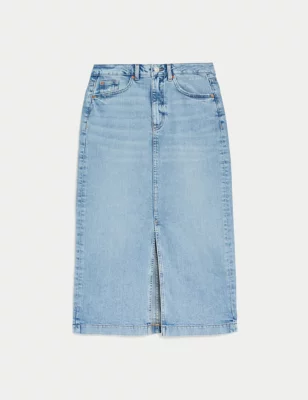 Denim Split Front Midi Skirt