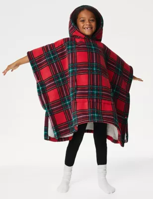 Borg Fleece Checked Hooded Blanket