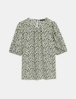 Printed Pleated Top