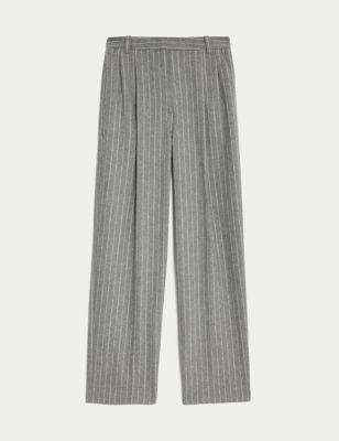 Pinstripe Wide Leg Trousers With Wool