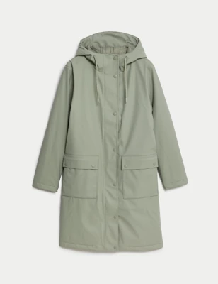 Rubber Hooded Funnel Neck Raincoat