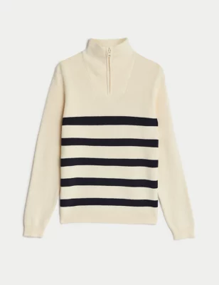 Cotton Rich Striped Half Zip Jumper (6-16 Yrs)