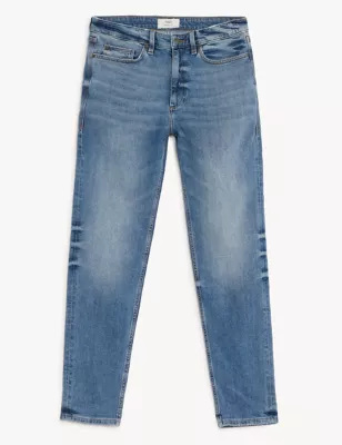 Tapered Fit Vintage Wash Stretch Jeans