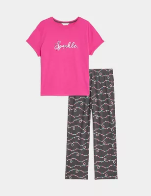 Cotton Rich Sparkle Slogan Pyjama Set
