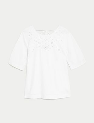 Linen Rich Cutwork Detail Blouse