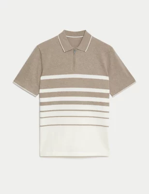 Cotton Rich Striped Knitted Polo Shirt