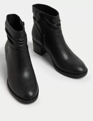 Wide Fit Leather Block Heel Ankle Boots