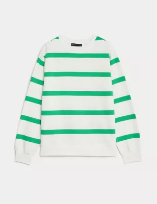 Cotton Rich Striped Crew Neck Sweatshirt