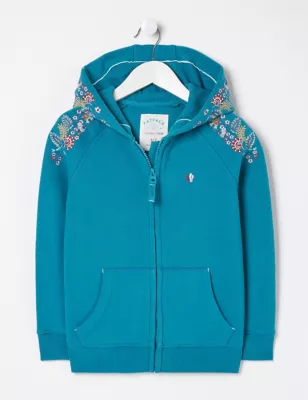 Cotton Rich Flower Embroidered Zip Hoodie (3-13 Yrs)