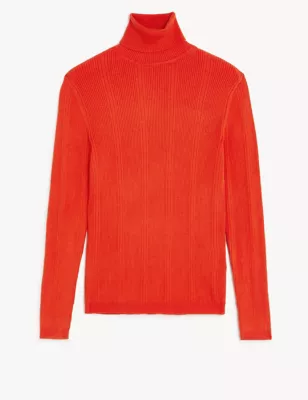 Ribbed Roll Neck Knitted Top