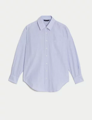 Cotton Blend Striped Collared Shirt