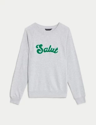 Pure Cotton Slogan Crew Neck Sweatshirt