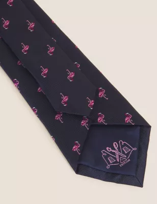 Flamingo Print Pure Silk Tie