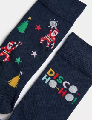 2pk Disco Santa Cotton Rich Socks