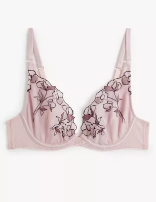 Iris Embroidery Wired Plunge Bra A-E