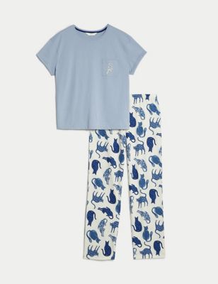 Pure Cotton Cat Print Pyjama Set
